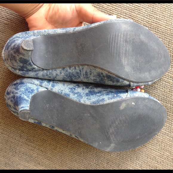 Custom Blue White Tie Dye Beads Heels Shoes US 6.5 - Picture 7 of 8
